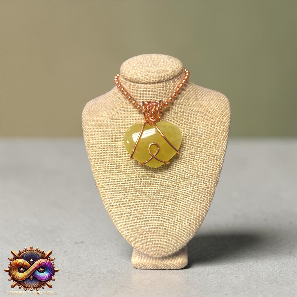 Large Lemon Calcite 24” Copper Heart Necklace