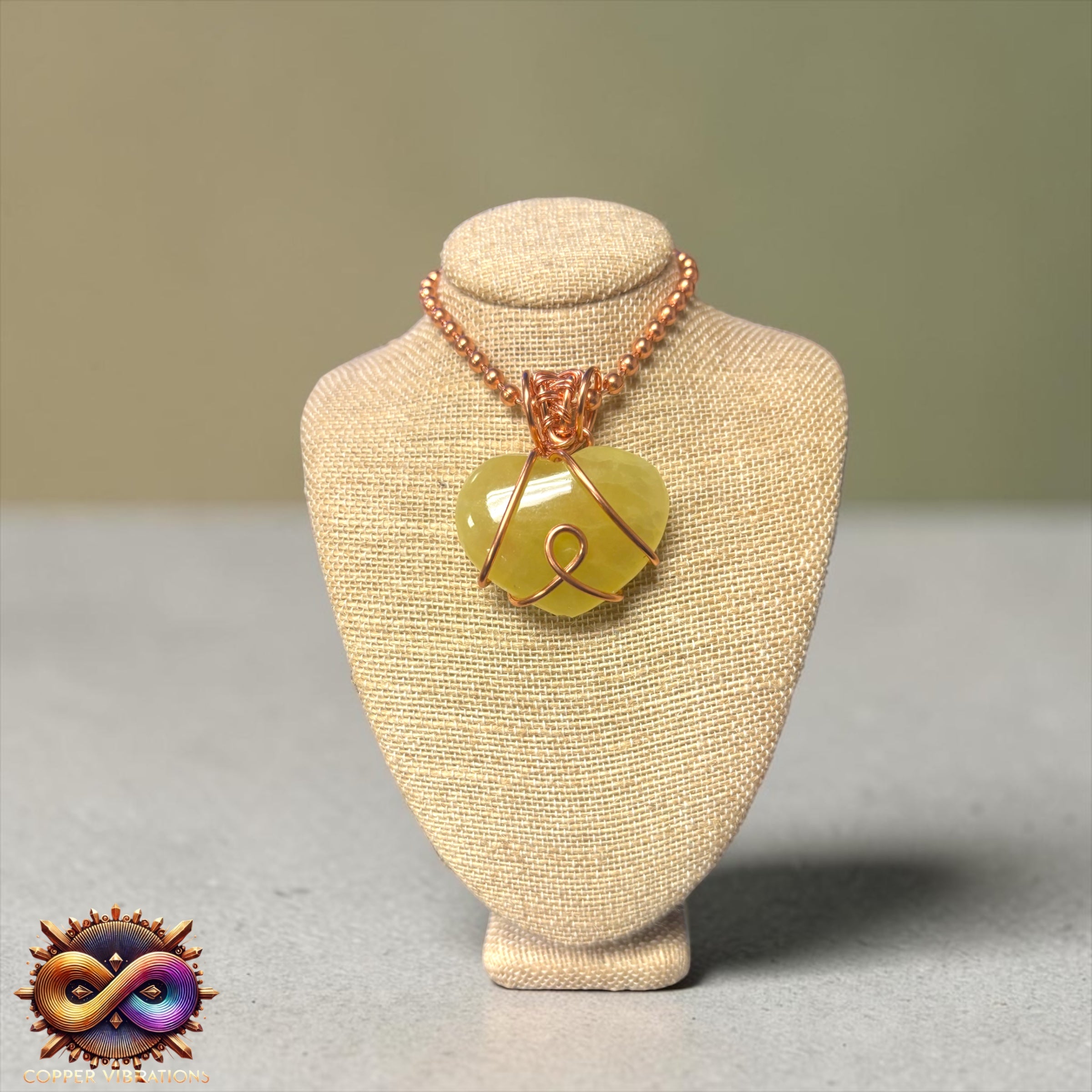 Large Lemon Calcite 24” Copper Heart Necklace