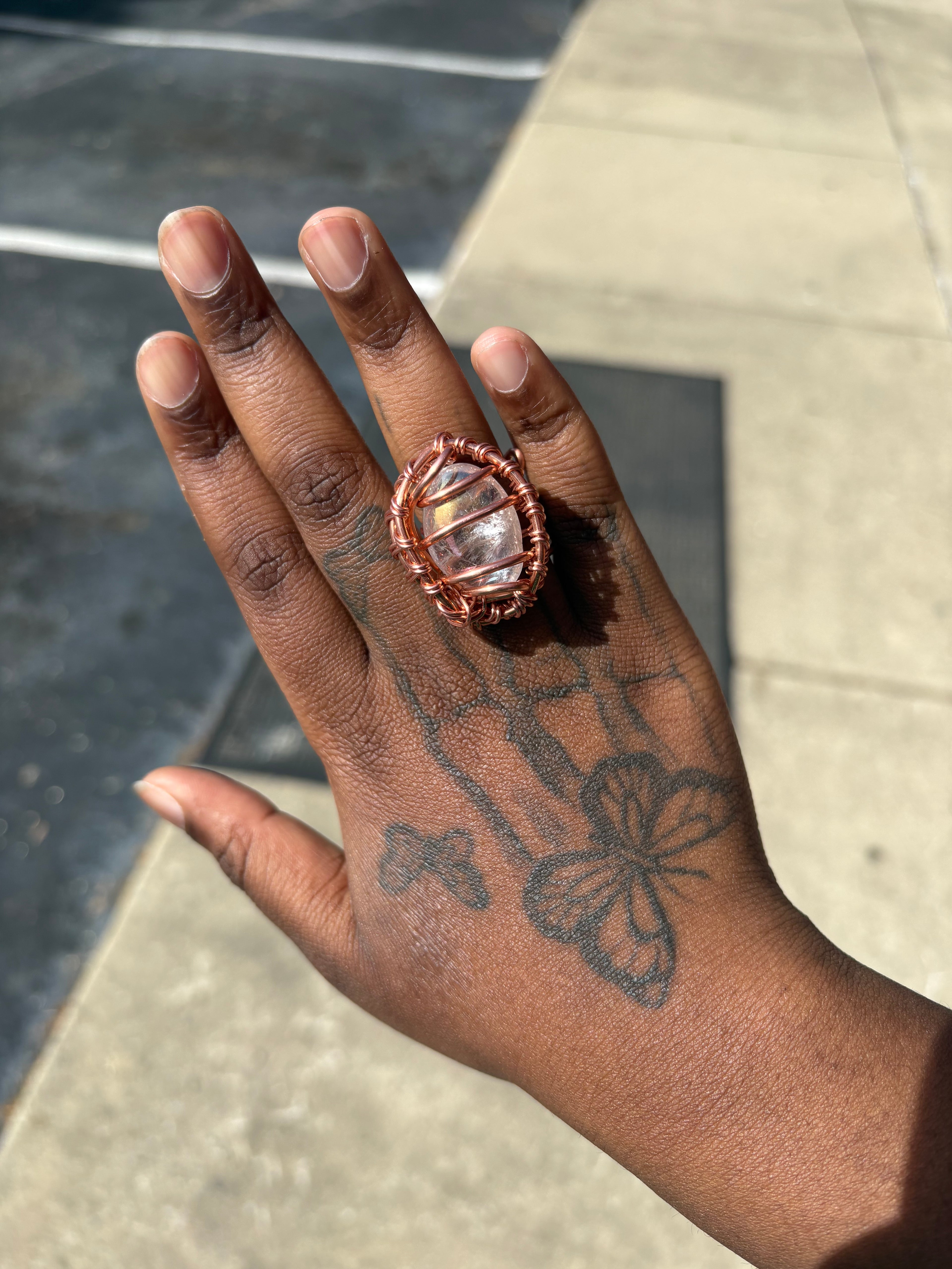 Gemstone Angel Aura Quartz Copper Ring