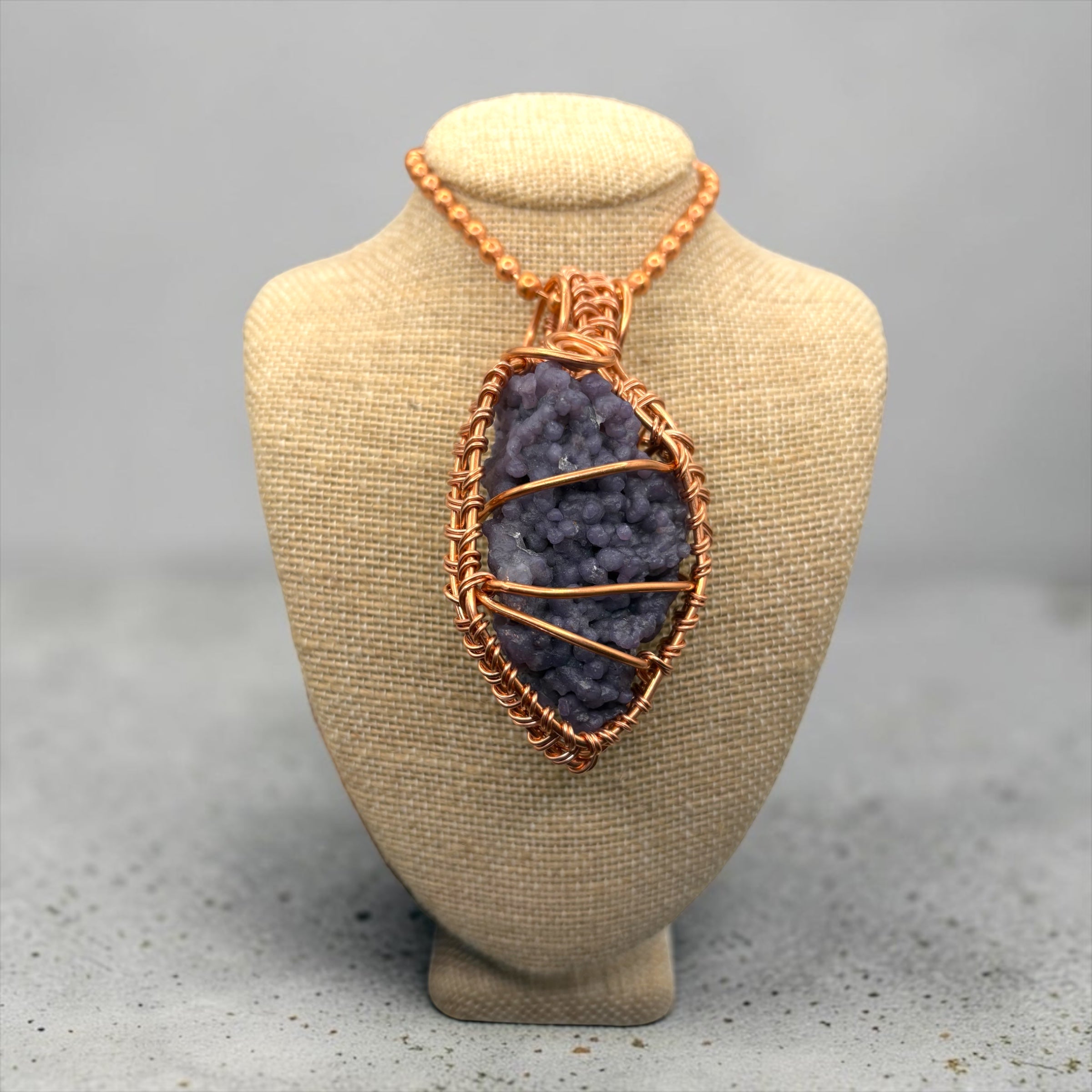 Chunky Purple Chalcedony 24” Copper Necklace