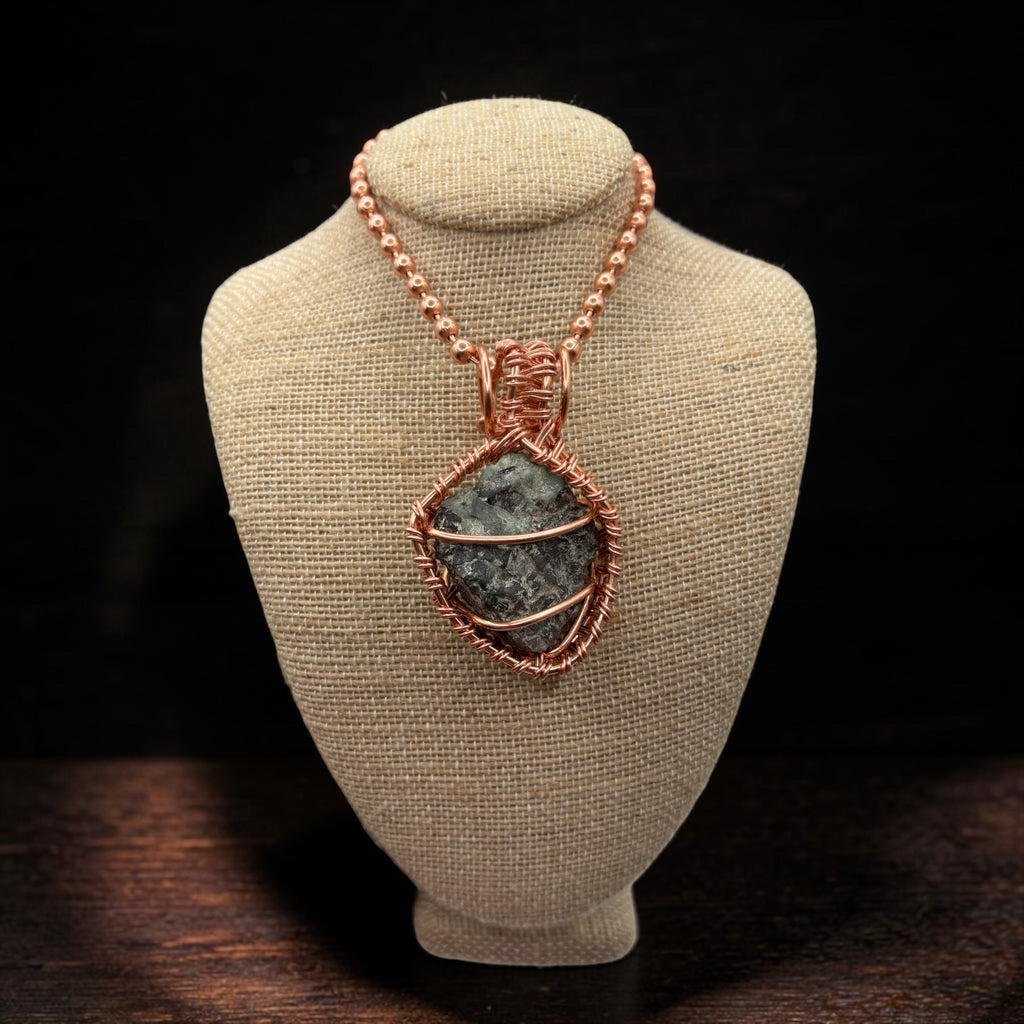Small Raw Emerald Creativity Weave 24” Copper Necklace