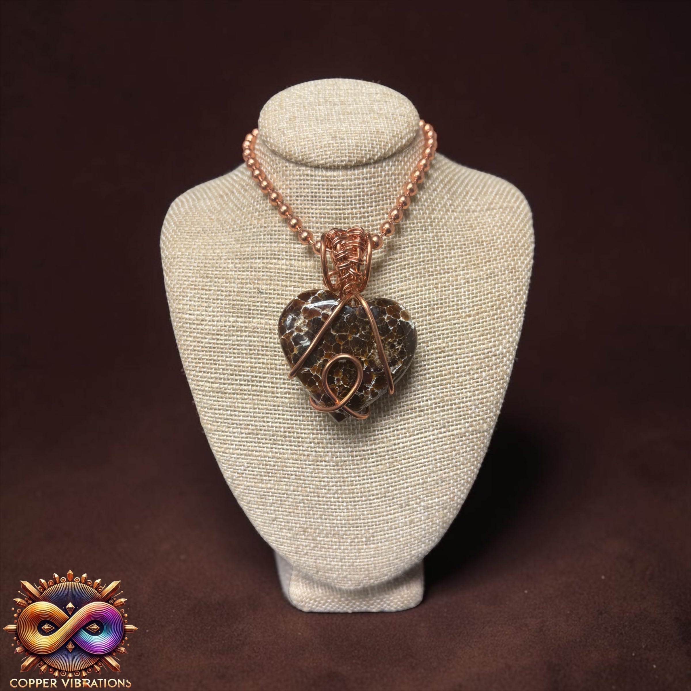 Large Chocolate Calcite 24” Copper Heart Necklace