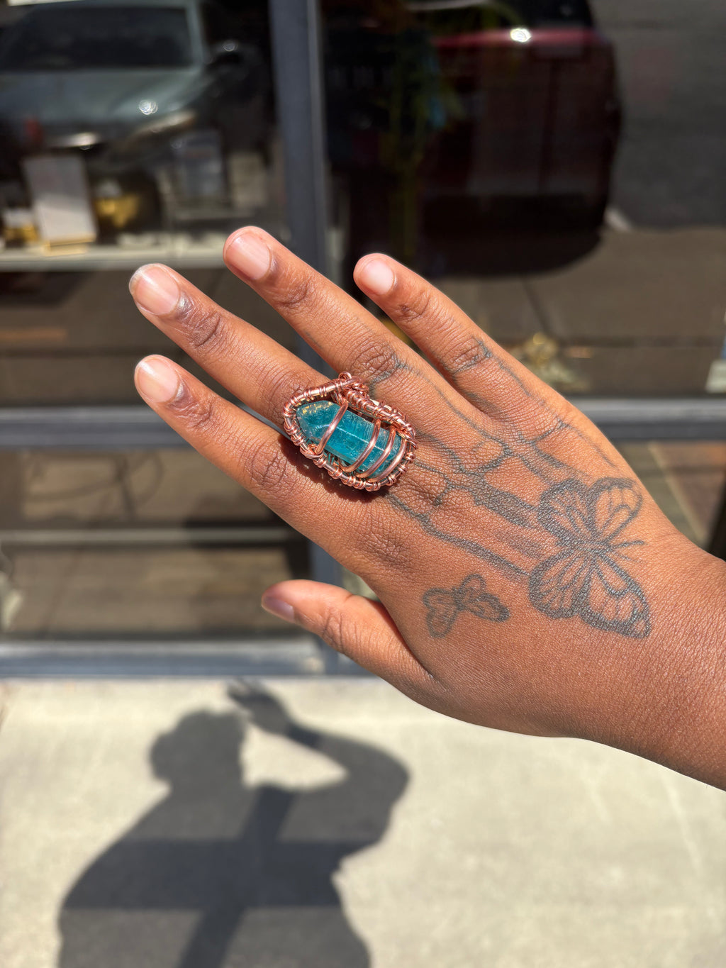 Raw Aqua Aura Quartz Copper Ring