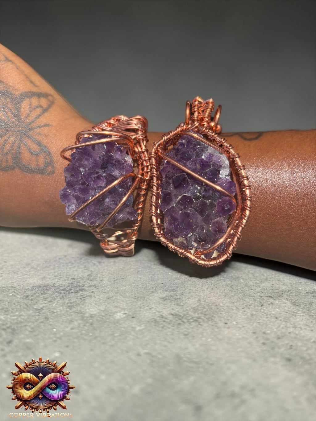 Raw Amethyst Cluster Copper 2pc Set