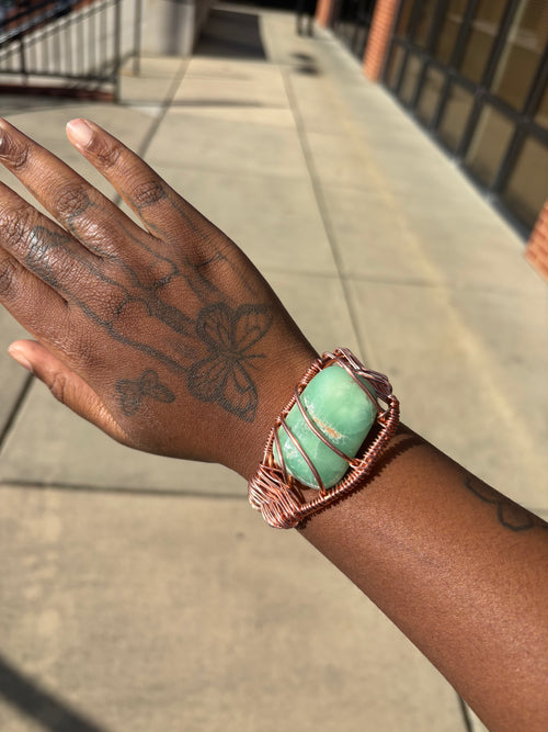Caribbean Blue Calcite Creativity Weave Copper Bracelet