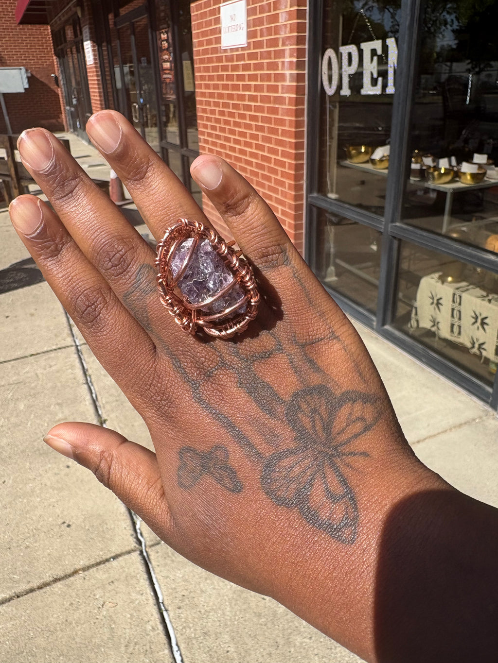Gemstone Raw Amethyst Cluster Copper Ring