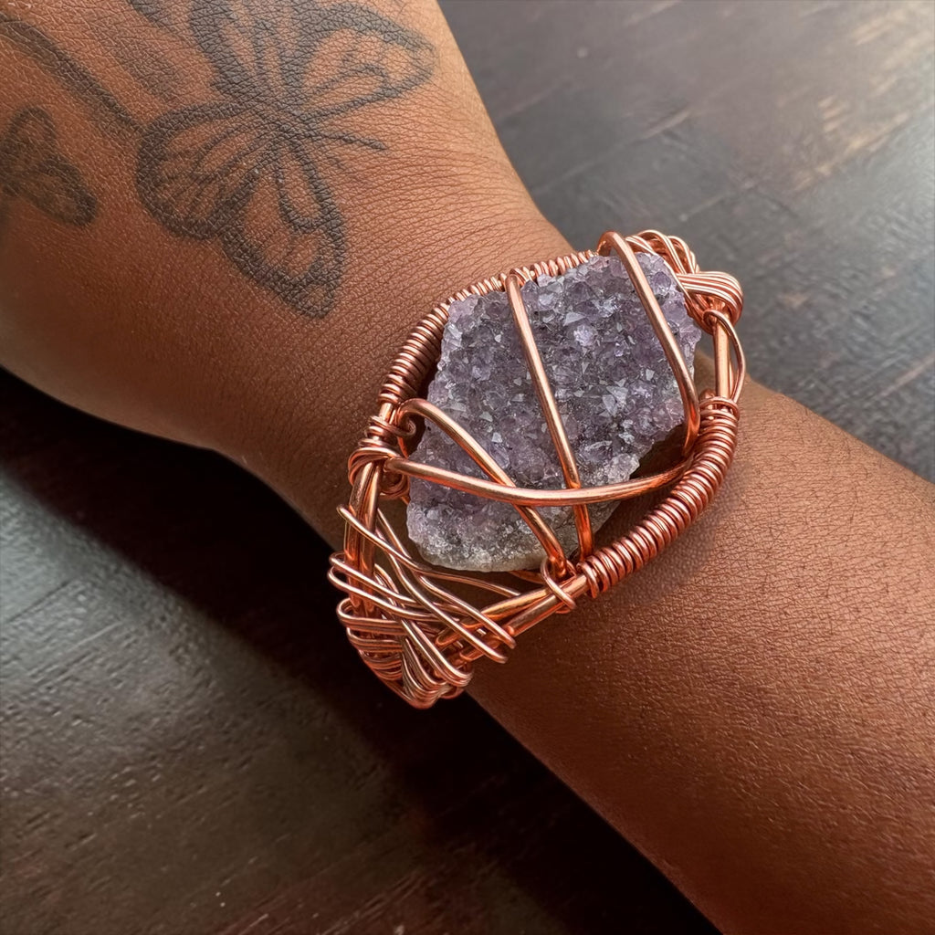 Amethyst Cluster Creativity Weave Copper Bracelet
