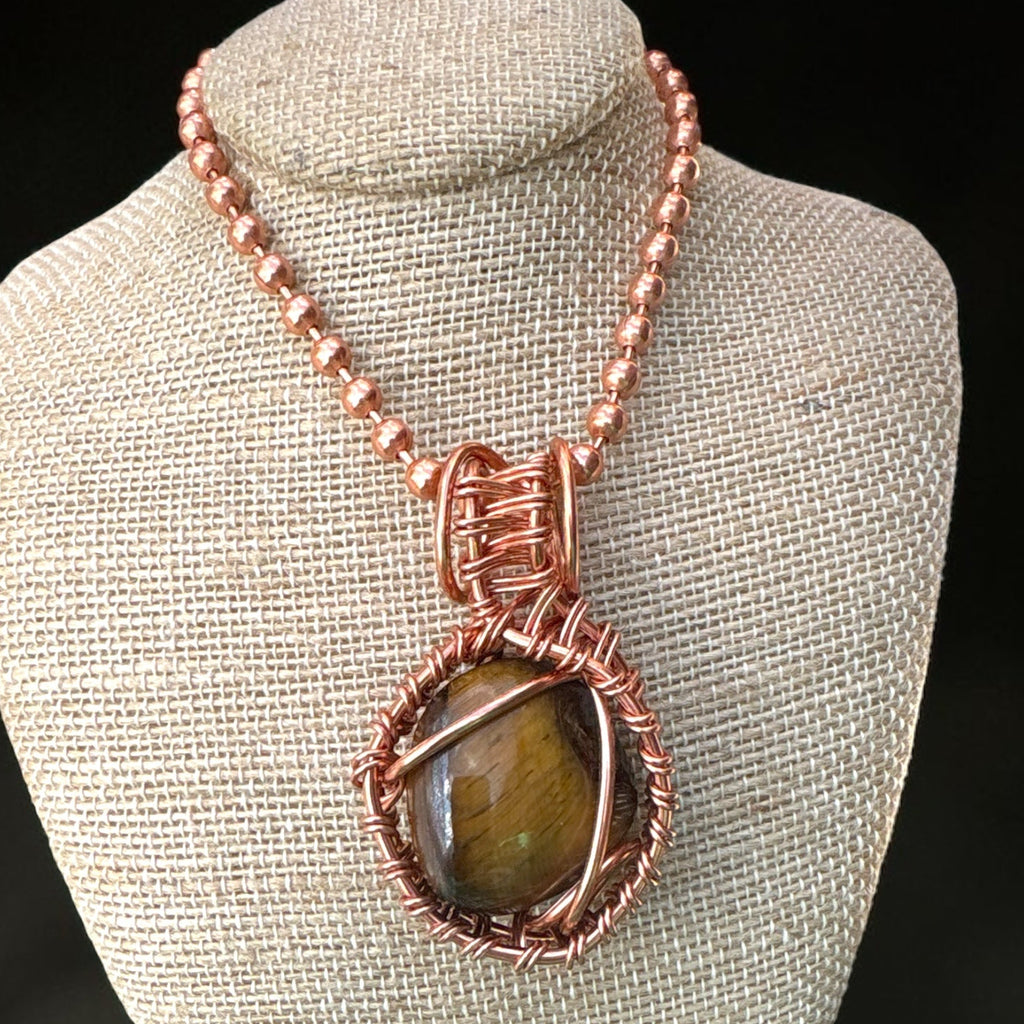 Gold Tigers Eye Creativity Weave 24” Copper Necklace