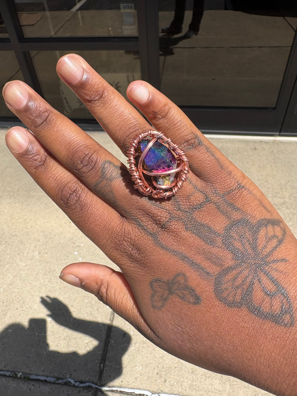 Gemstone Flame Aura Quartz Copper Ring