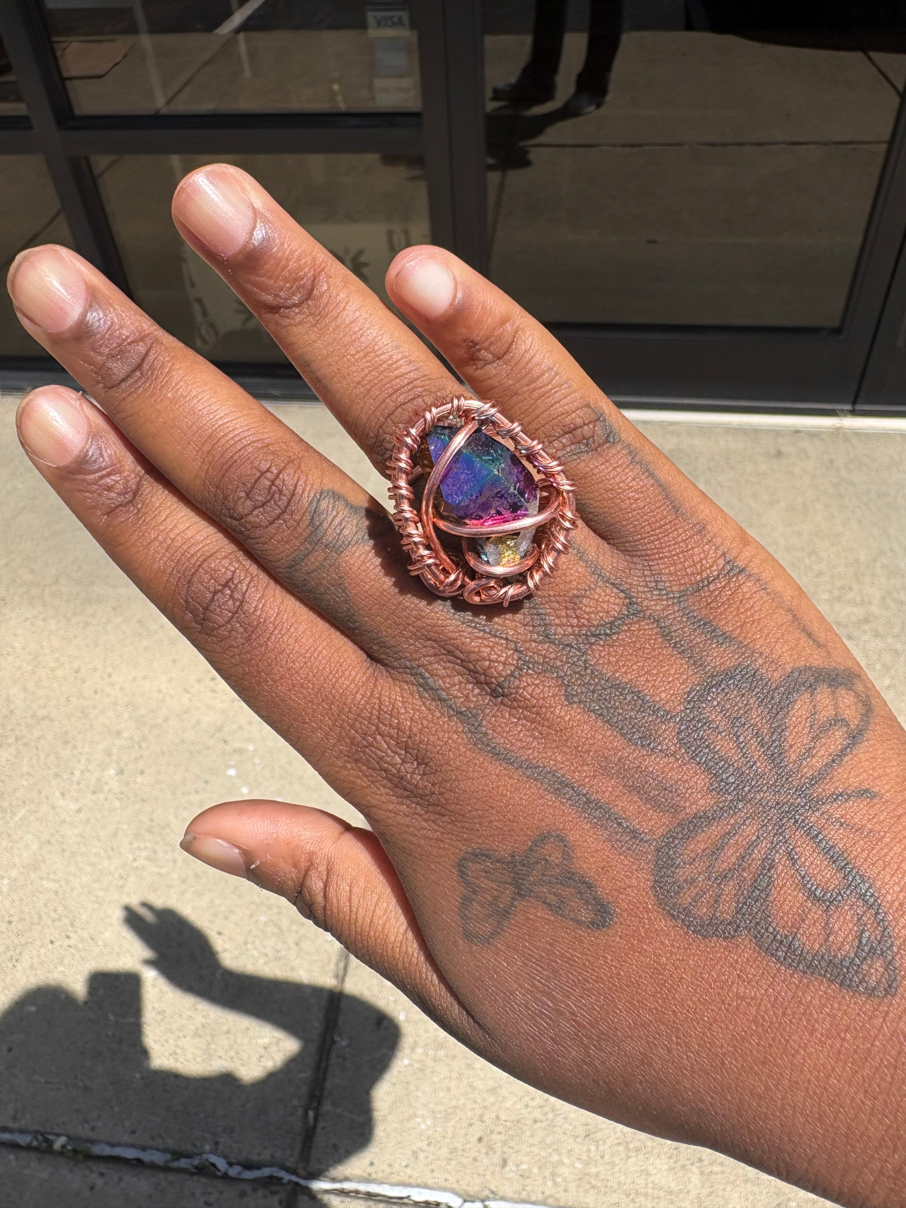 Gemstone Flame Aura Quartz Copper Ring