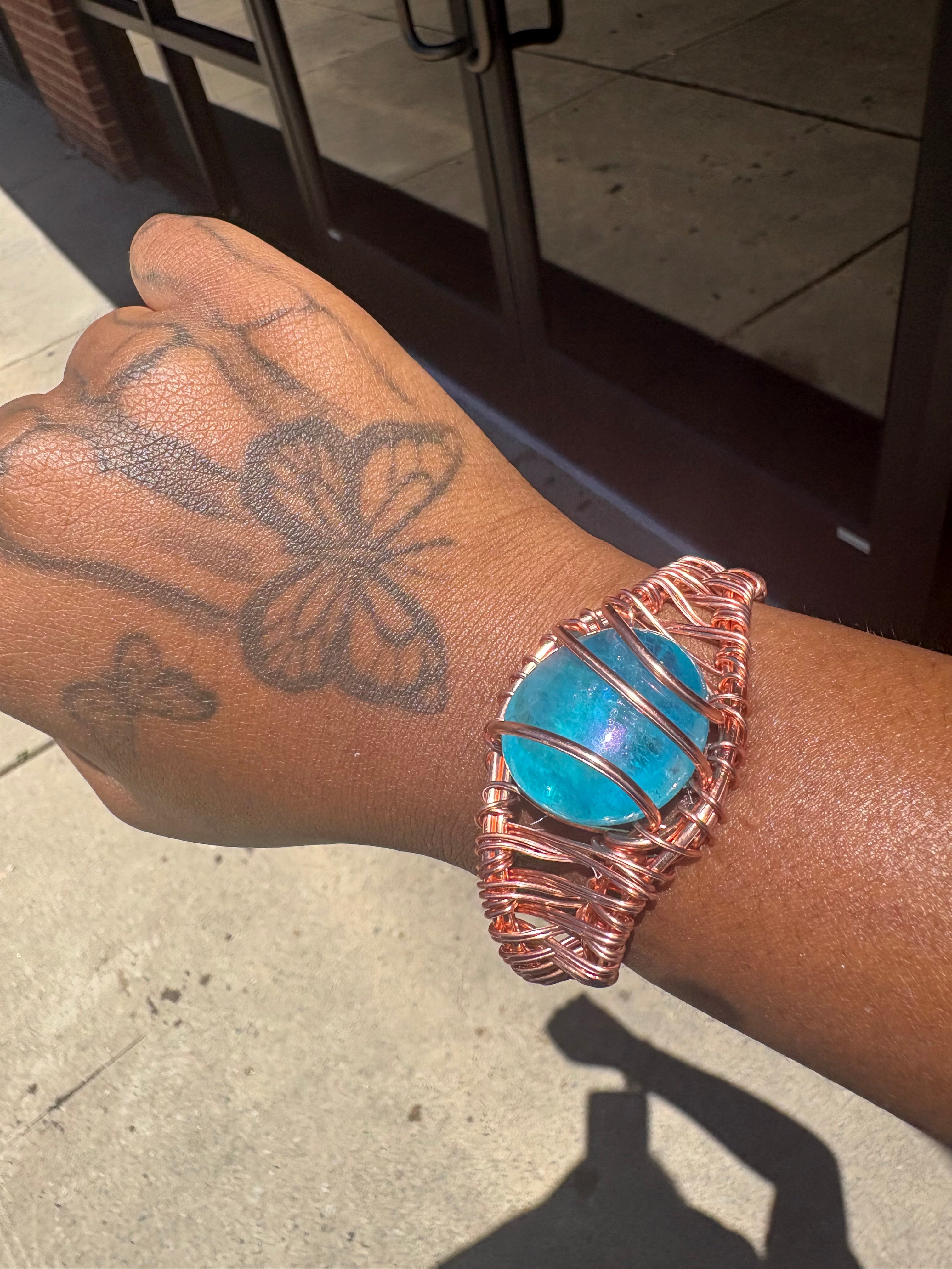 Tumbled Aqua Aura Quartz Copper Bracelet