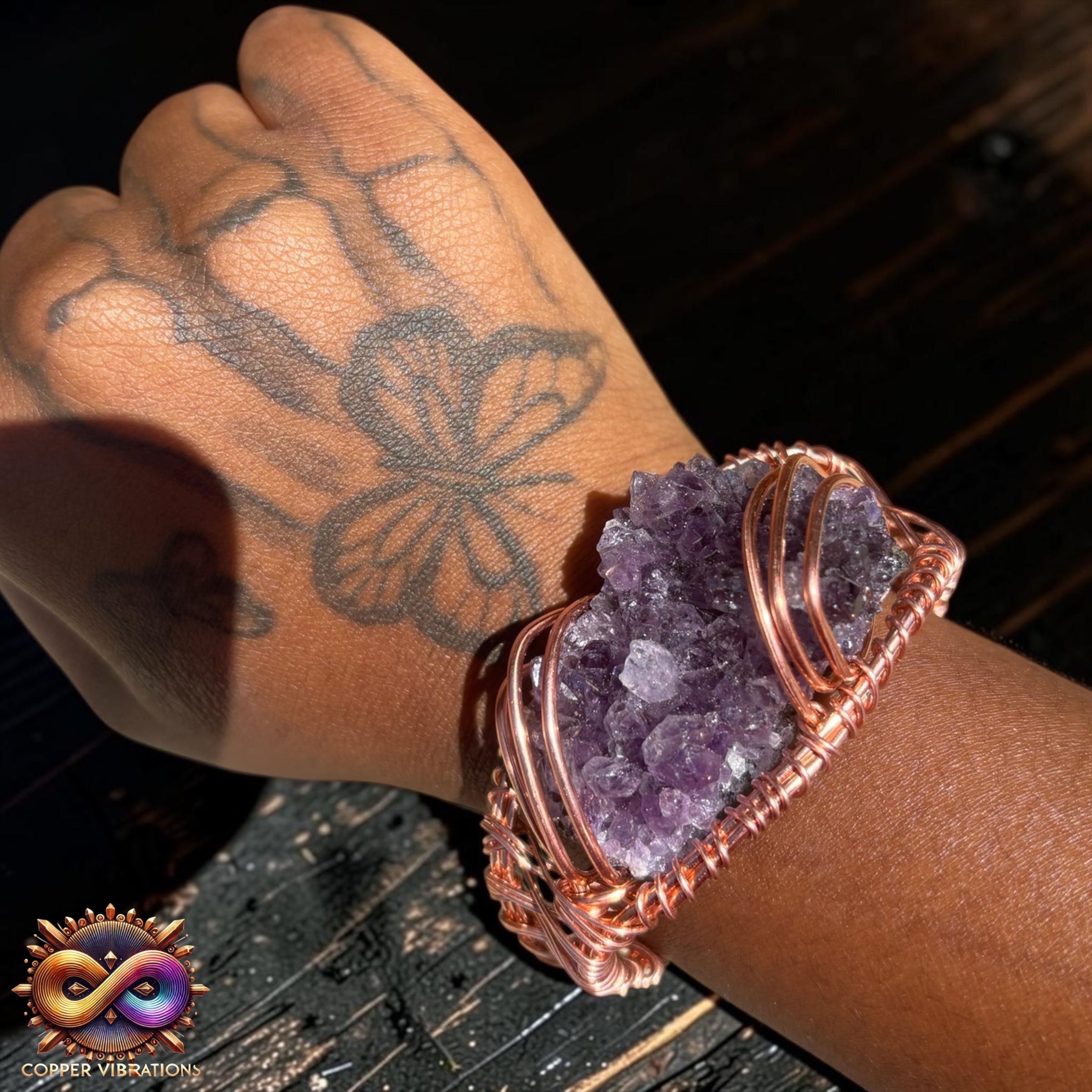 Amethyst Cluster Creativity Weave Copper Bracelet
