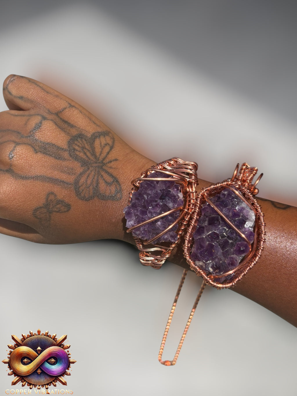 Raw Amethyst Cluster Copper 2pc Set