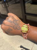 Chunky Tumbled Olive Jade Copper Bracelet