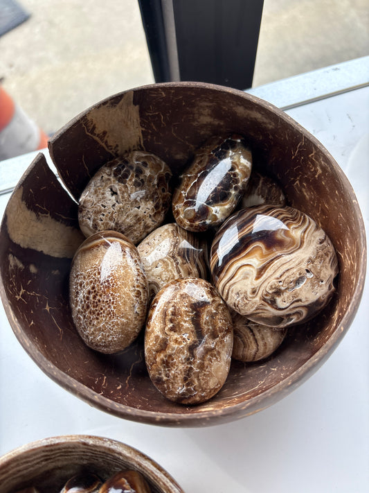 Chocolate Calcite Palm Stones