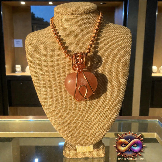 Rose Calcite Heart 24” Copper Necklace
