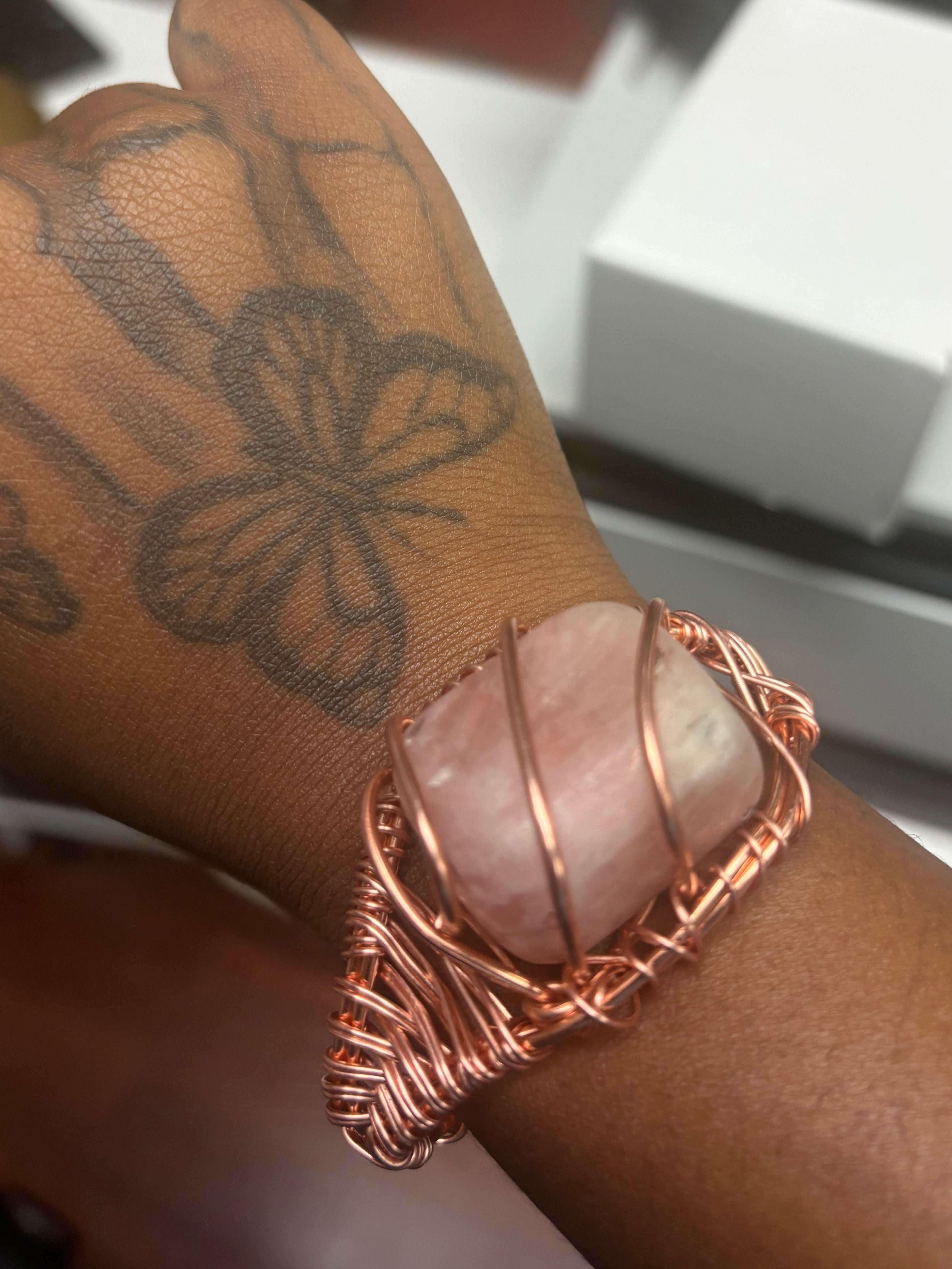 Rose Calcite Creativity Weave Copper Bracelet
