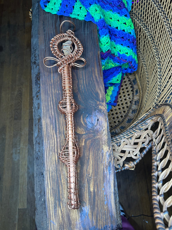 15” Ankh Scepter w/ Sage Holder