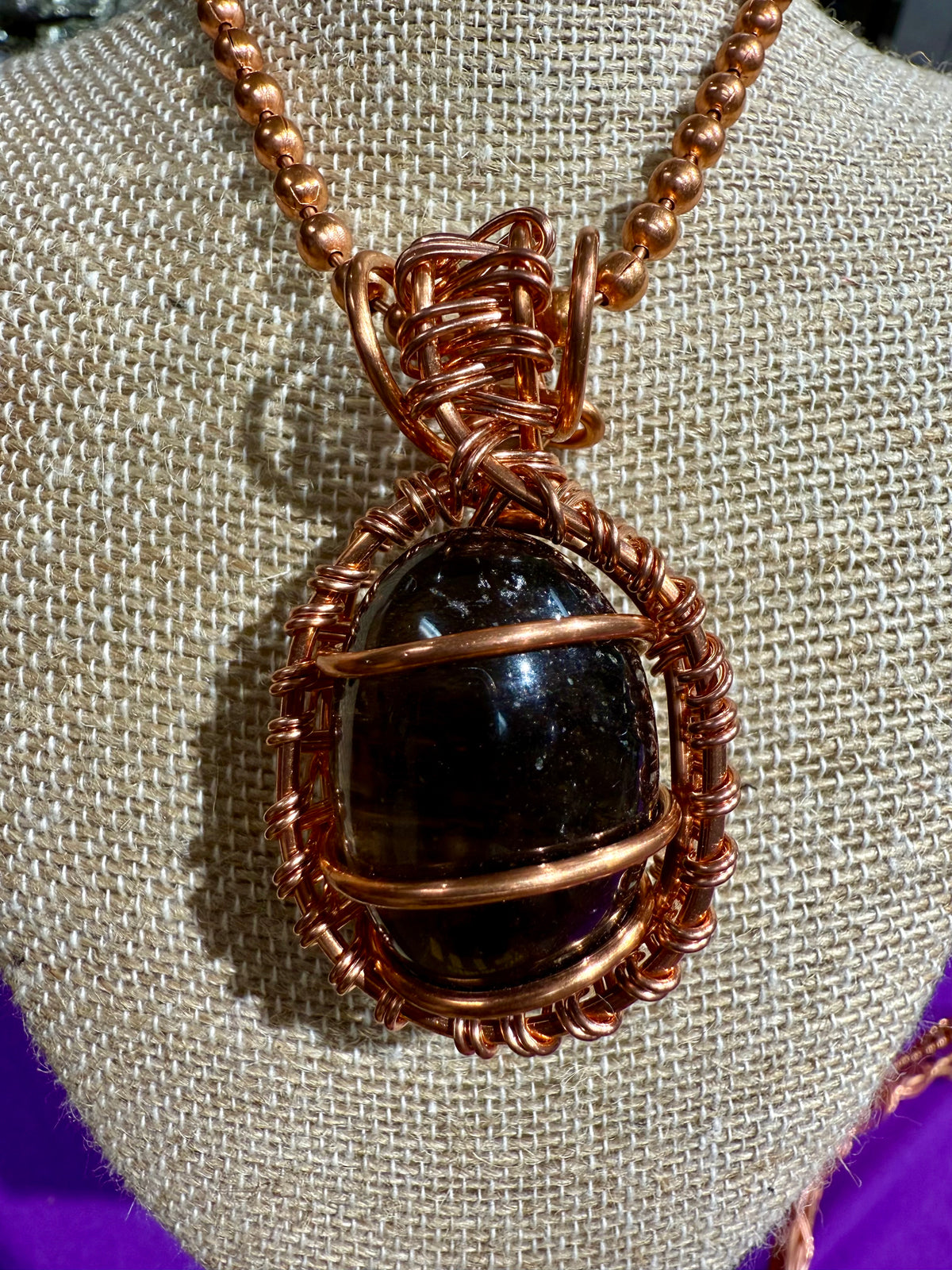 Smoky Quartz Creativity Weave 24” Copper Necklace