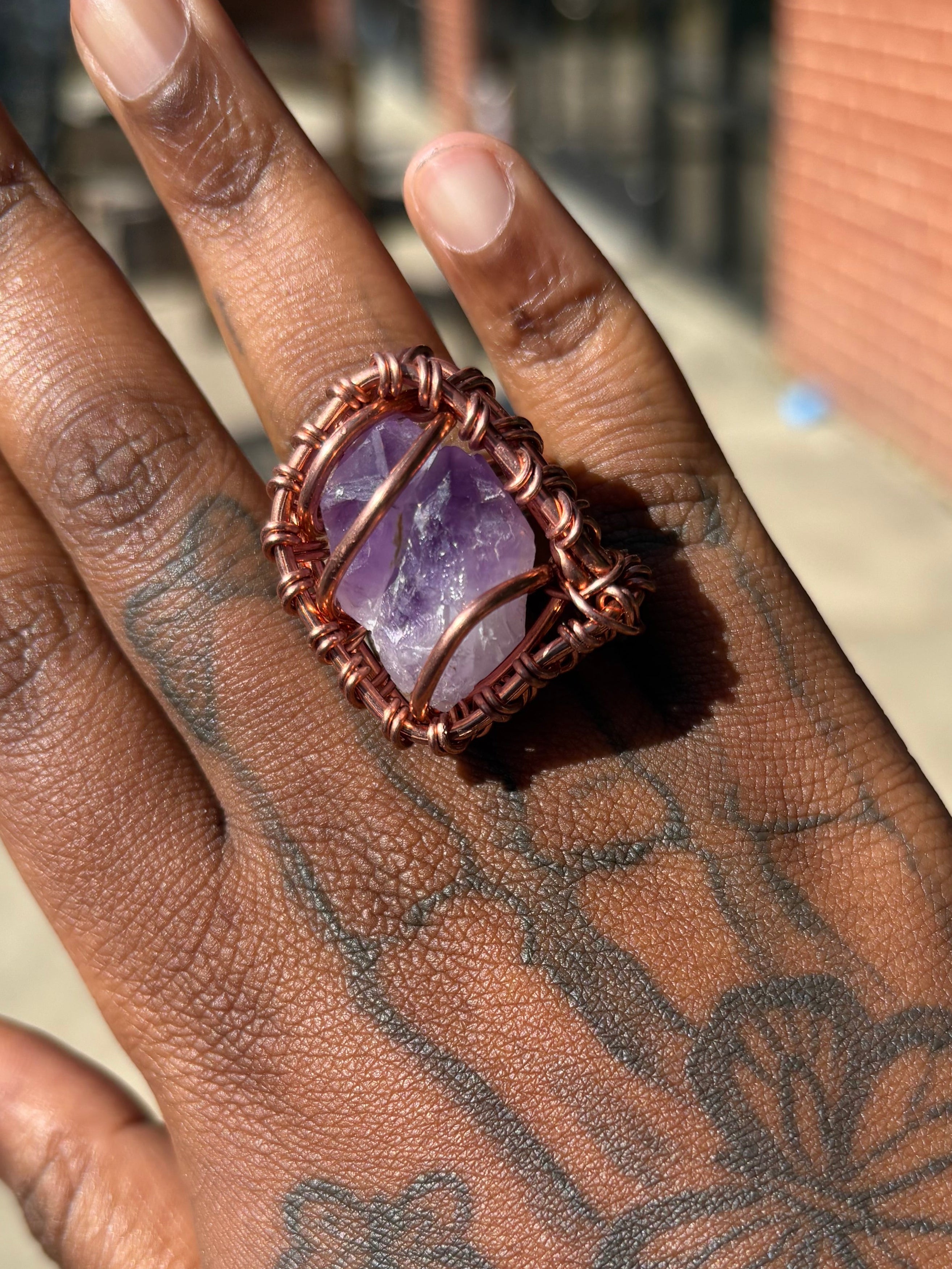 Gemstone Raw Amethyst Copper Ring