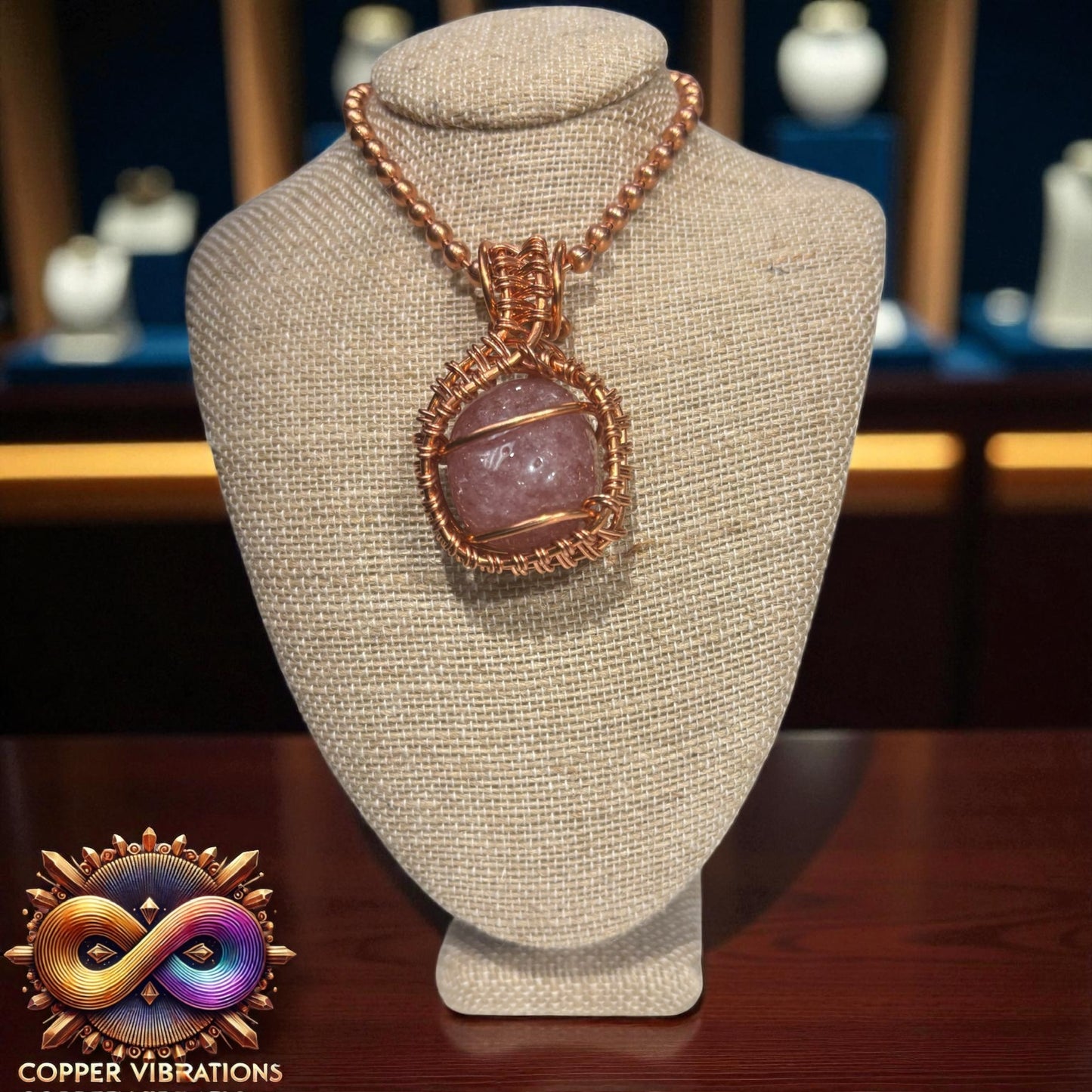Strawberry Quartz 24” Copper Necklace
