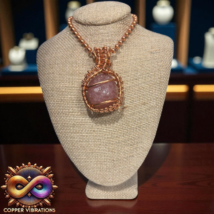 Strawberry Quartz Creativity Weave 24” Copper Necklace