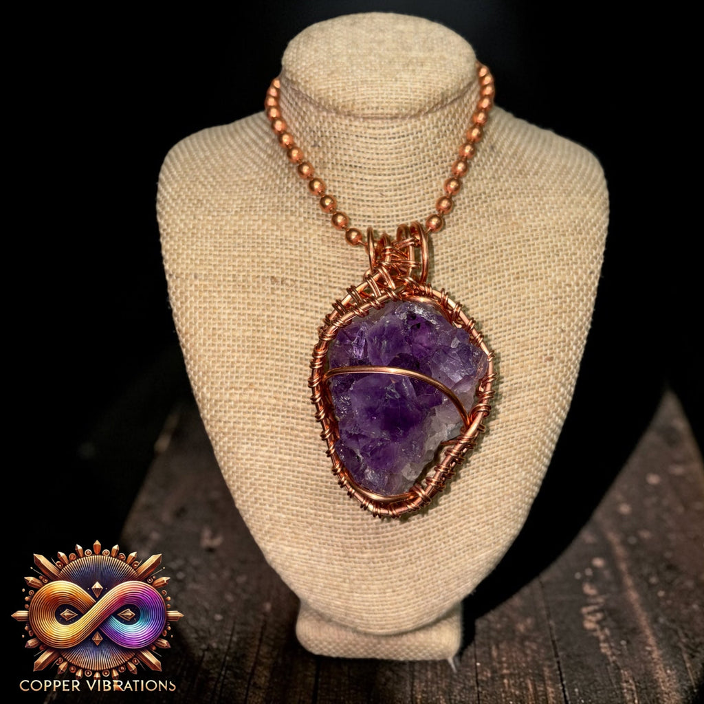 Amethyst Cluster Creativity Weave 24” Copper Necklace