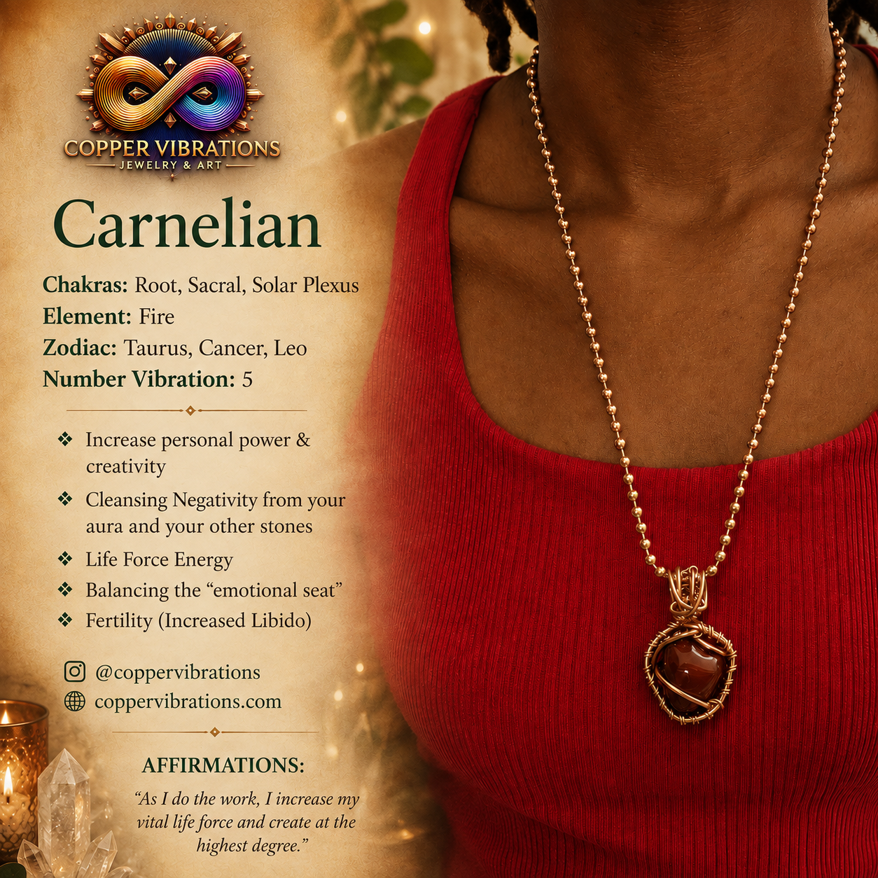 Carnelian 24” Creativity Weave Copper Necklace