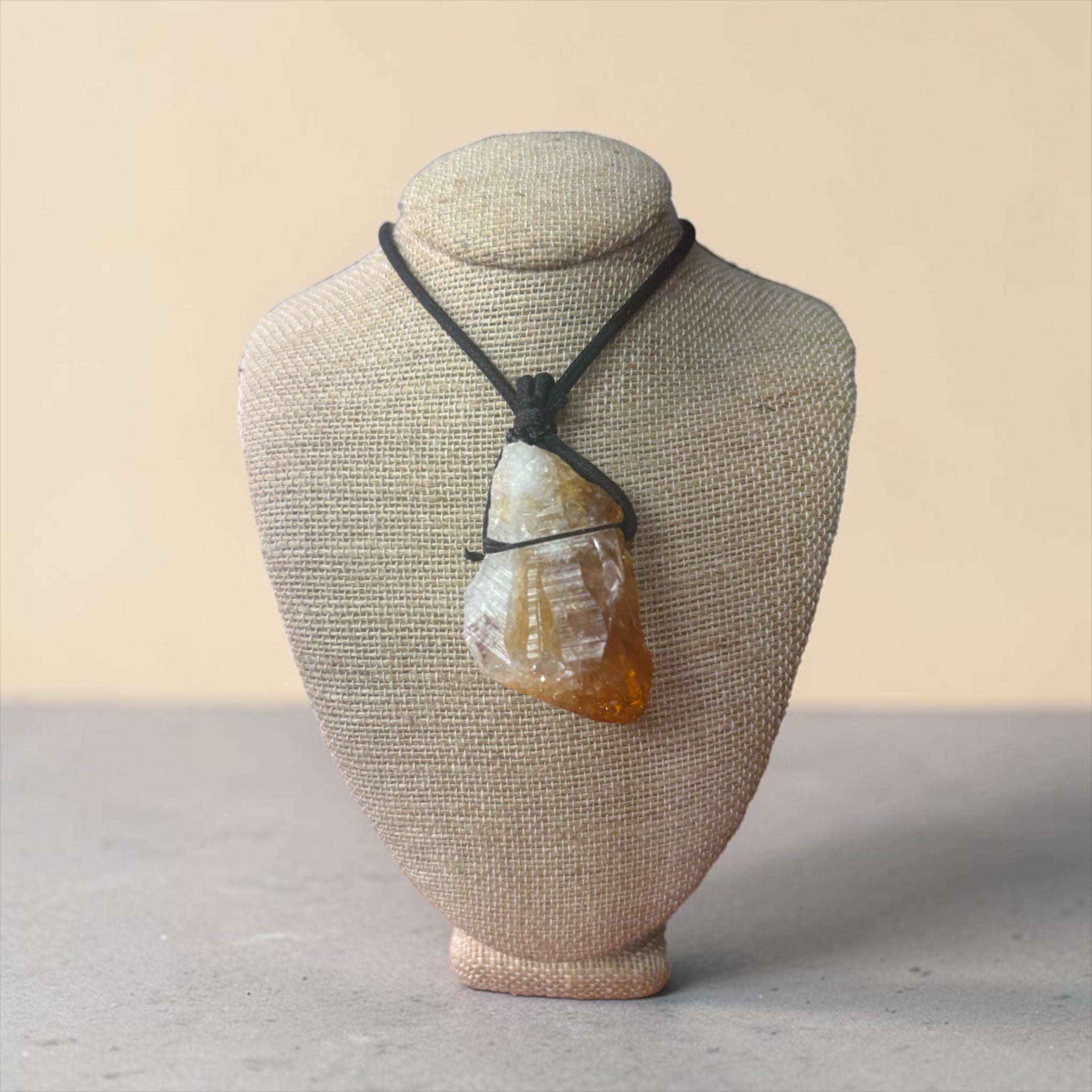 Raw Citrine Necklace (Black String)