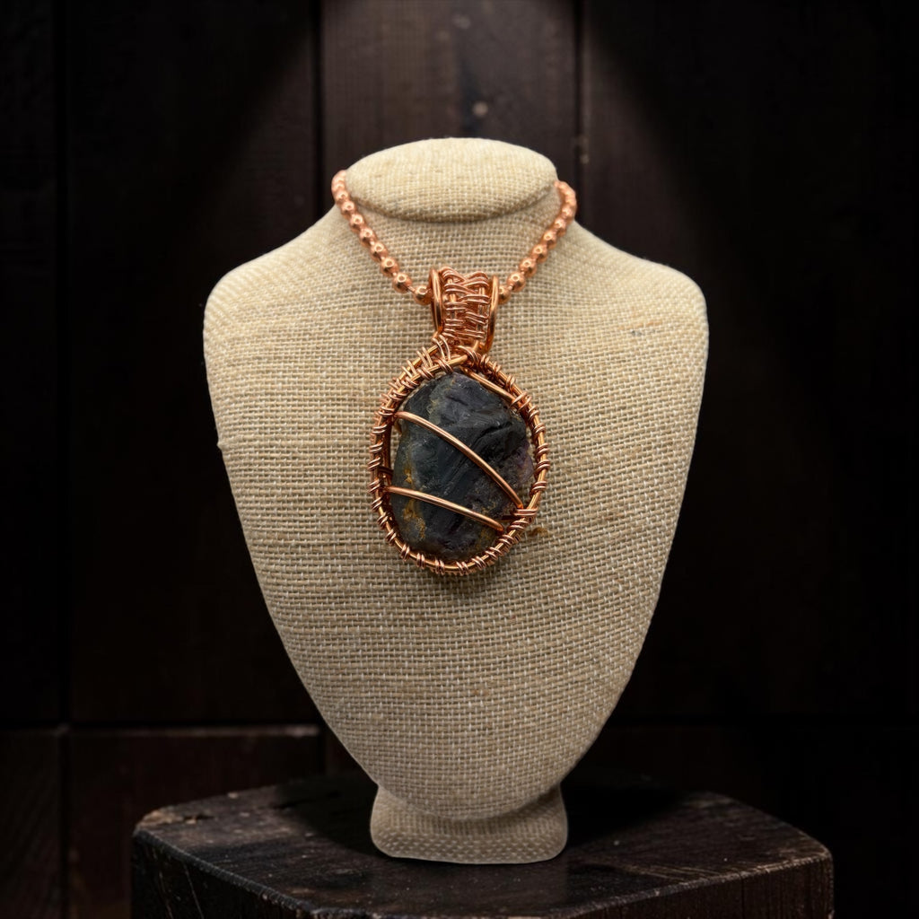 Raw Fluorite Creativity Weave 24” Copper Necklace