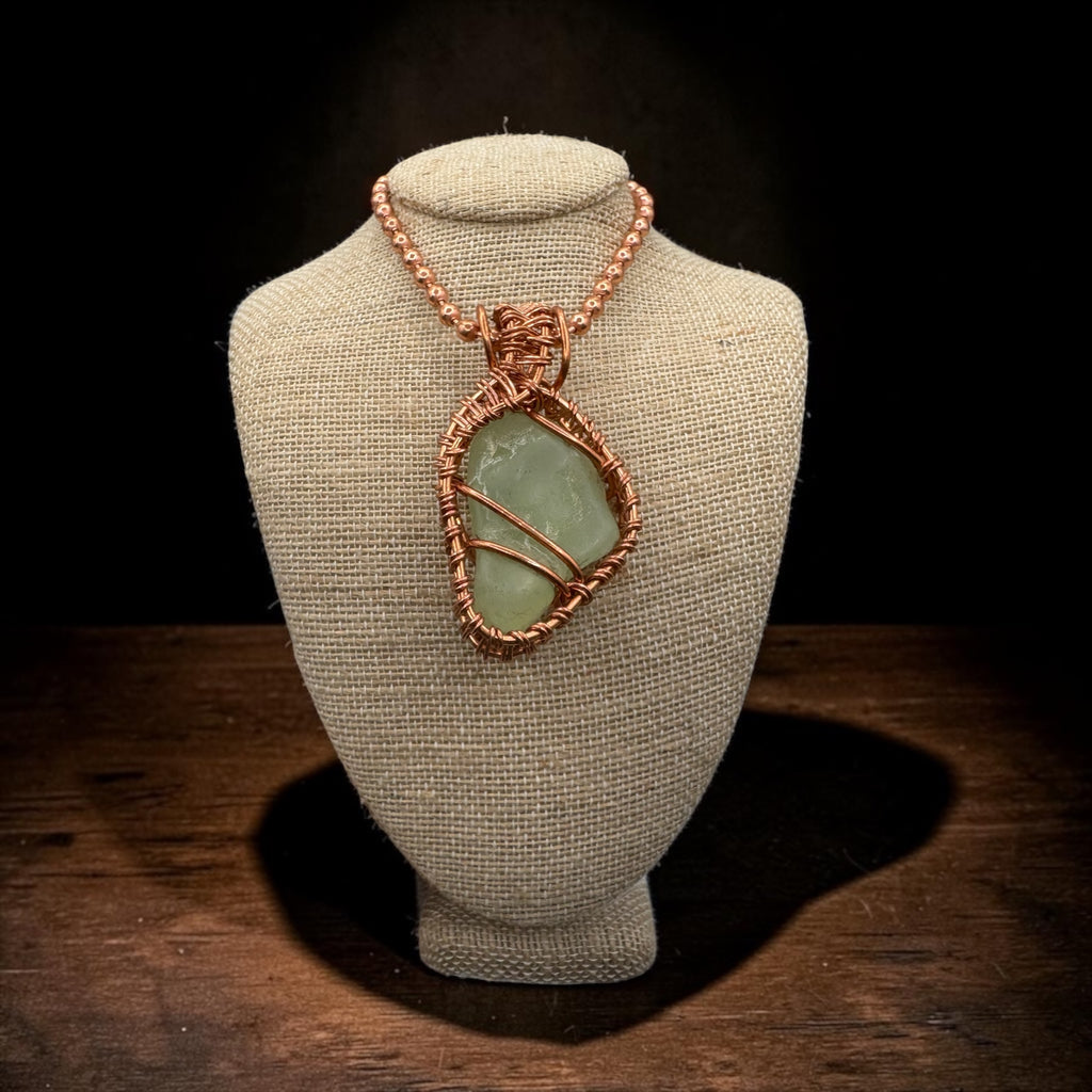 Raw Prehnite 24” Copper Necklace