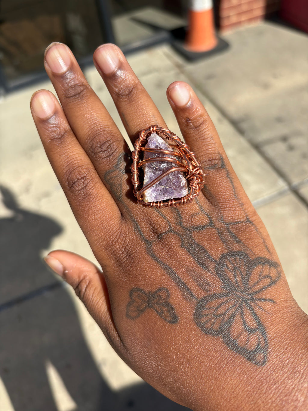 Gemstone Raw Amethyst Cluster Copper Ring