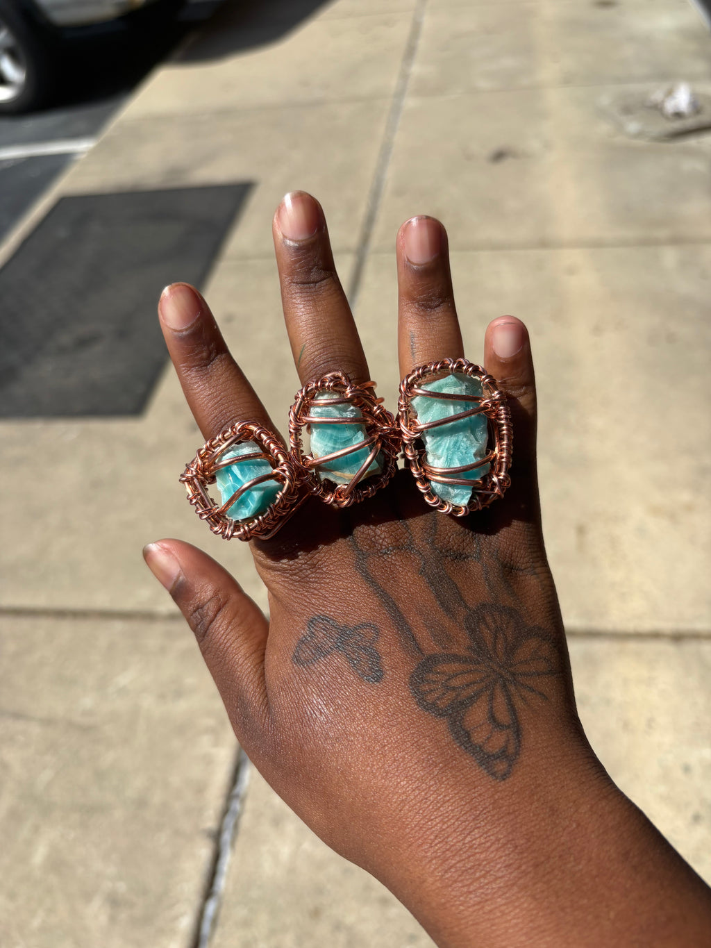 Blue Aragonite Copper Ring