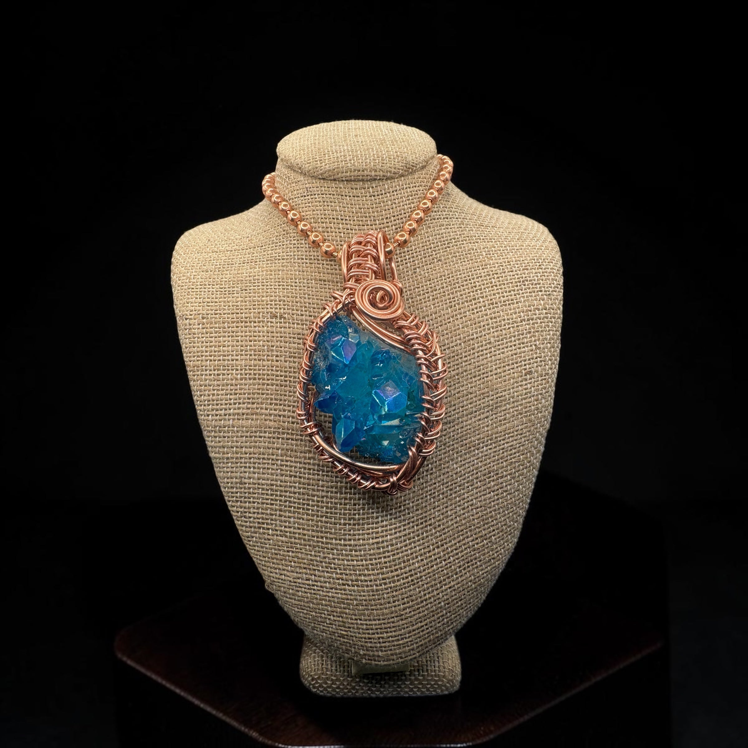 Aqua Aura Quartz Cluster 24” Copper Necklace