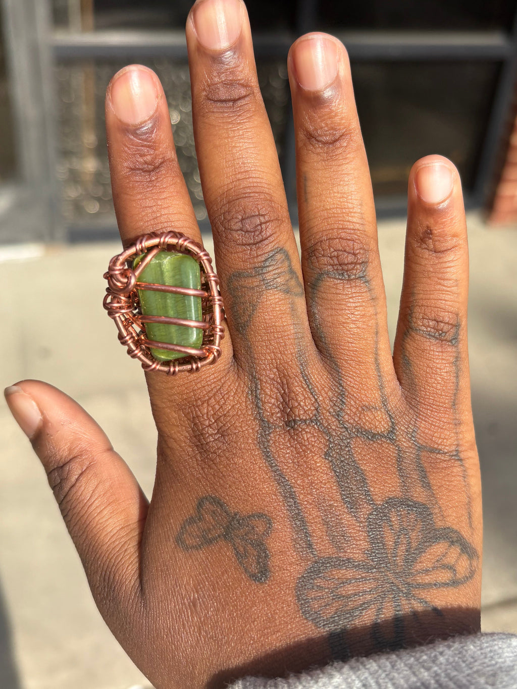 Tremolite Jade Copper Ring