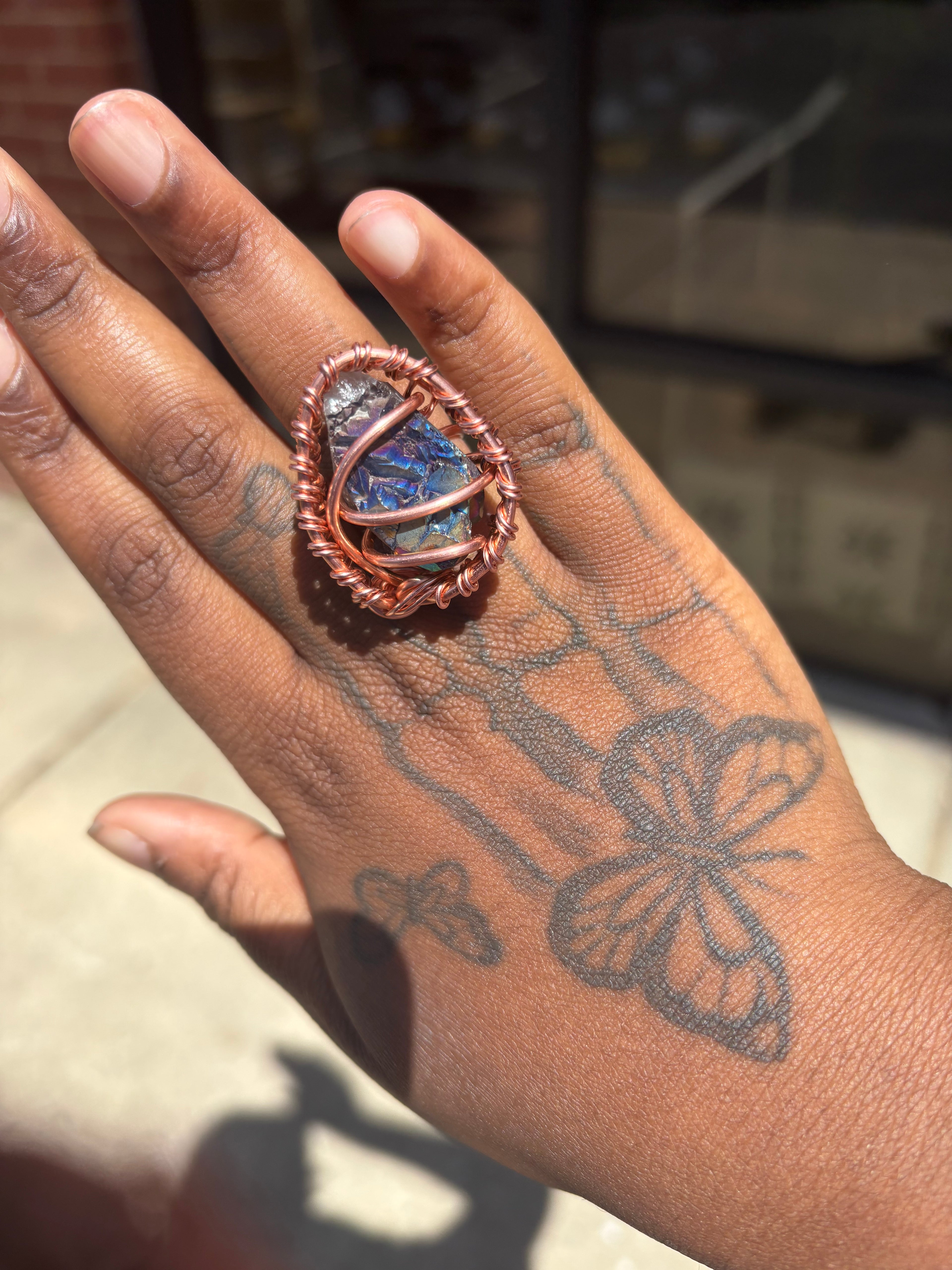 Gemstone Flame Aura Quartz Copper Ring