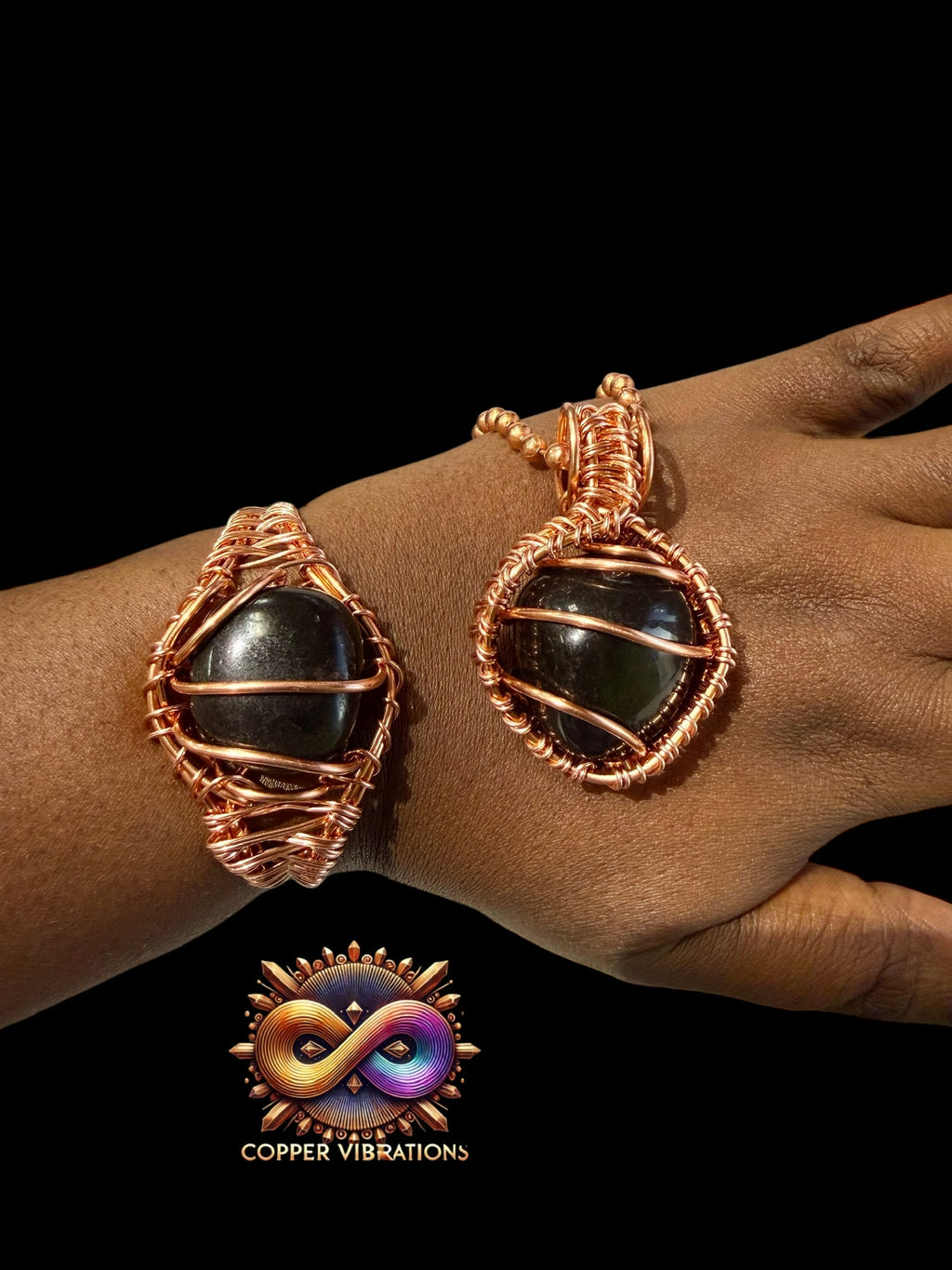 Tumbled Black Obsidian Creativity Weave Copper 2pc Set