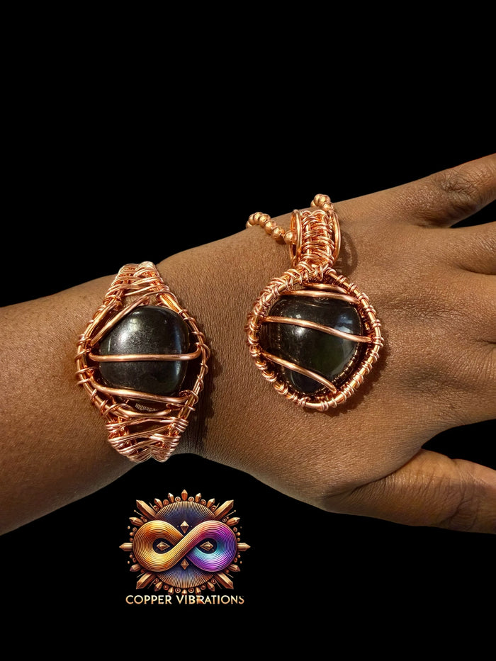 Tumbled Black Obsidian Creativity Weave Copper 2pc Set