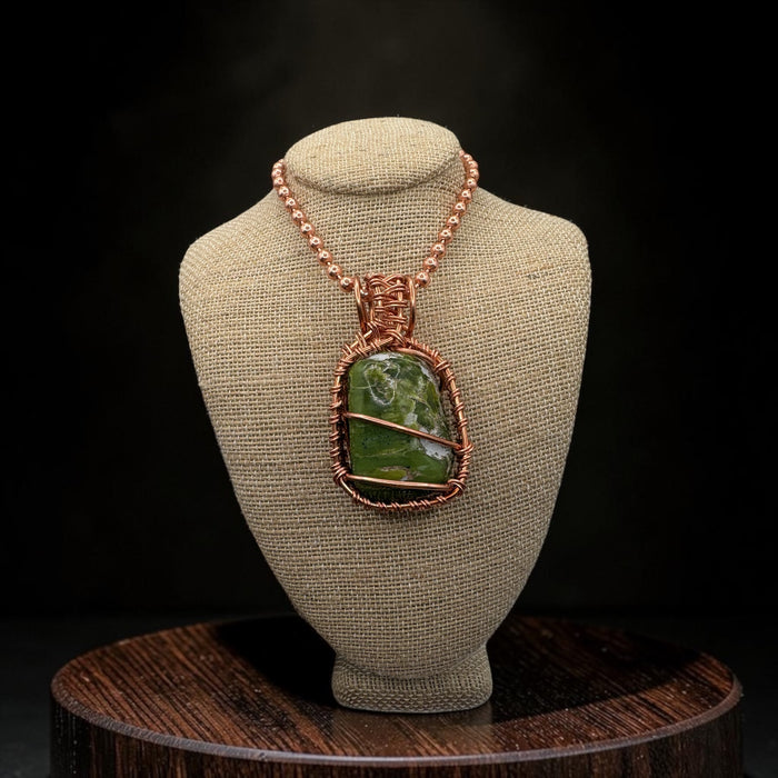 Tremolite Jade Creativity Weave 24” Copper Necklace