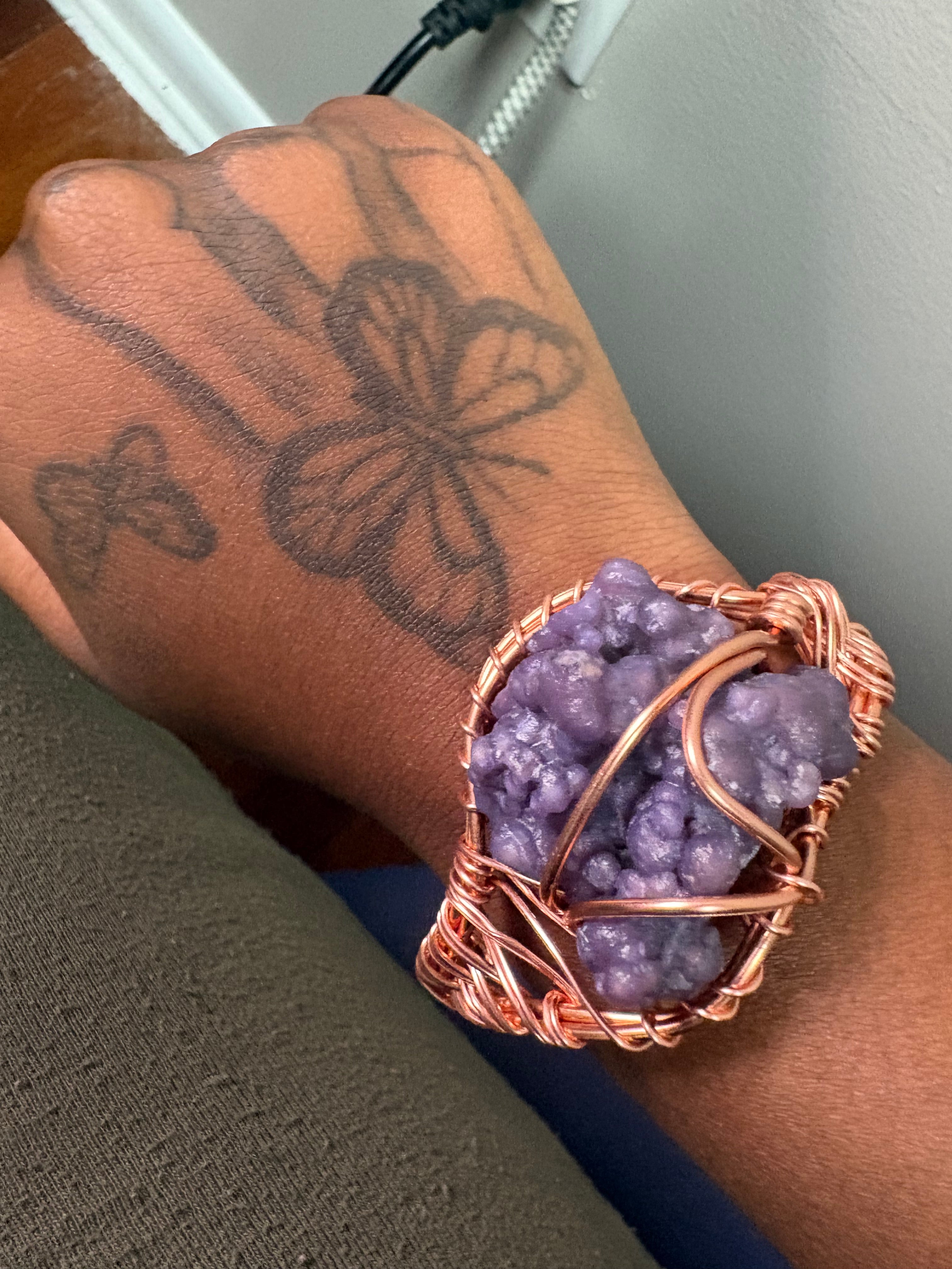 Chunky Purple Chalcedony Copper Bracelet
