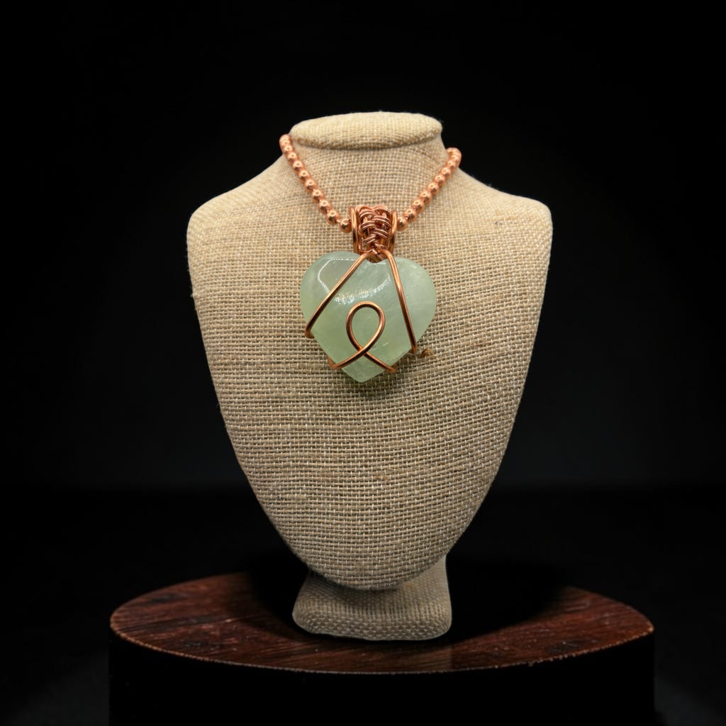 Large Pistachio Calcite Heart 24” Copper Necklace