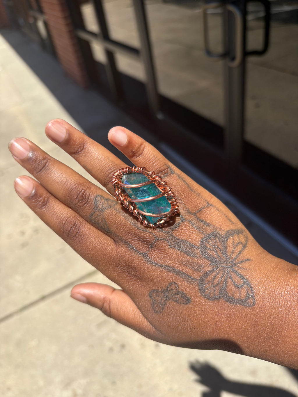 Raw Aqua Aura Quartz Copper Ring