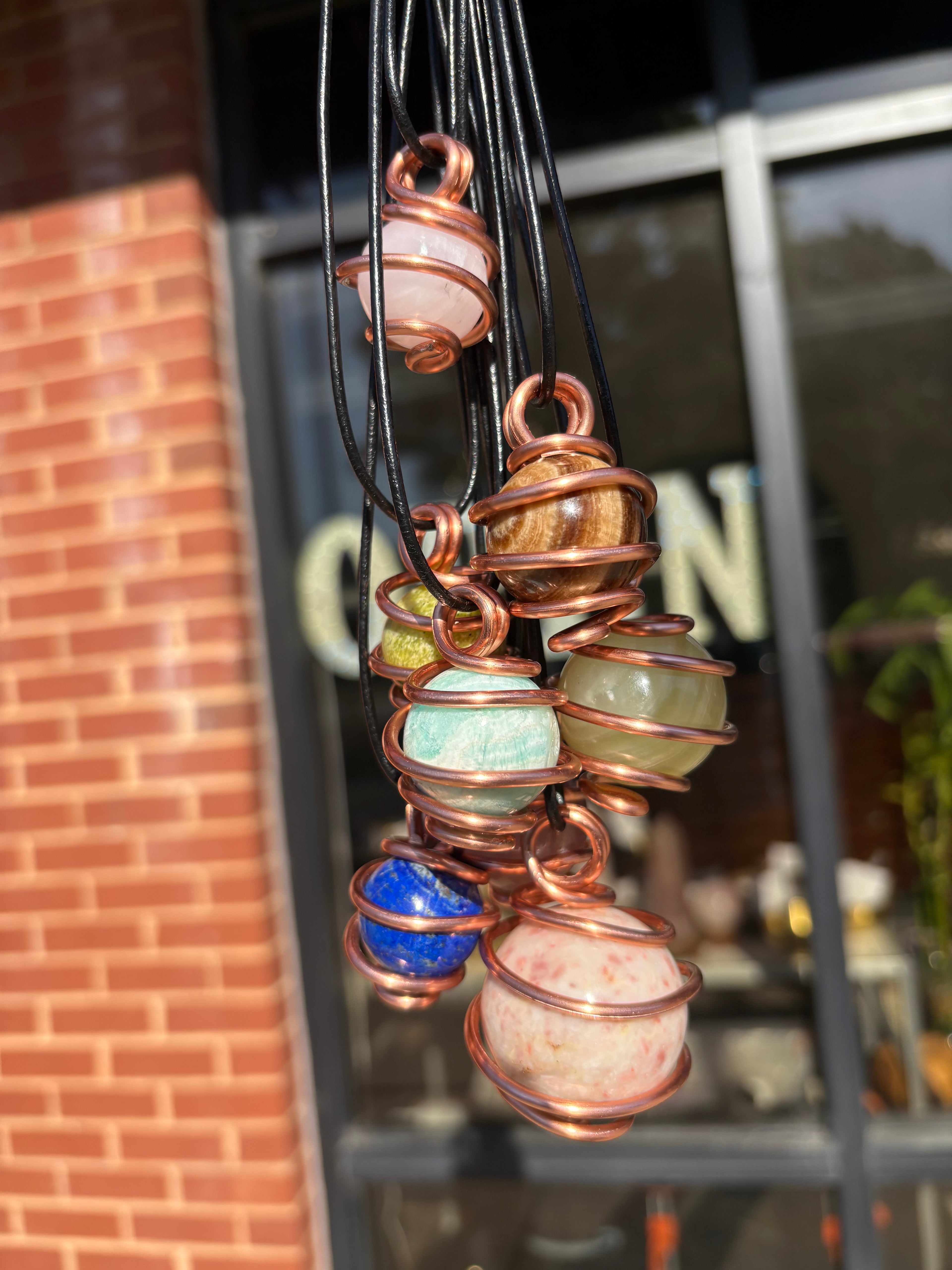 Thick Gauge Copper Wrappped Gemstone Sphere Necklaces