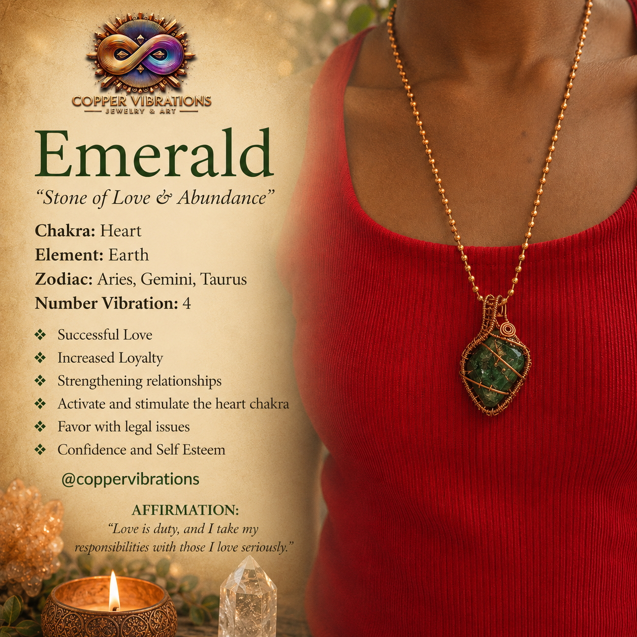 Small Raw Emerald Creativity Weave 24” Copper Necklace