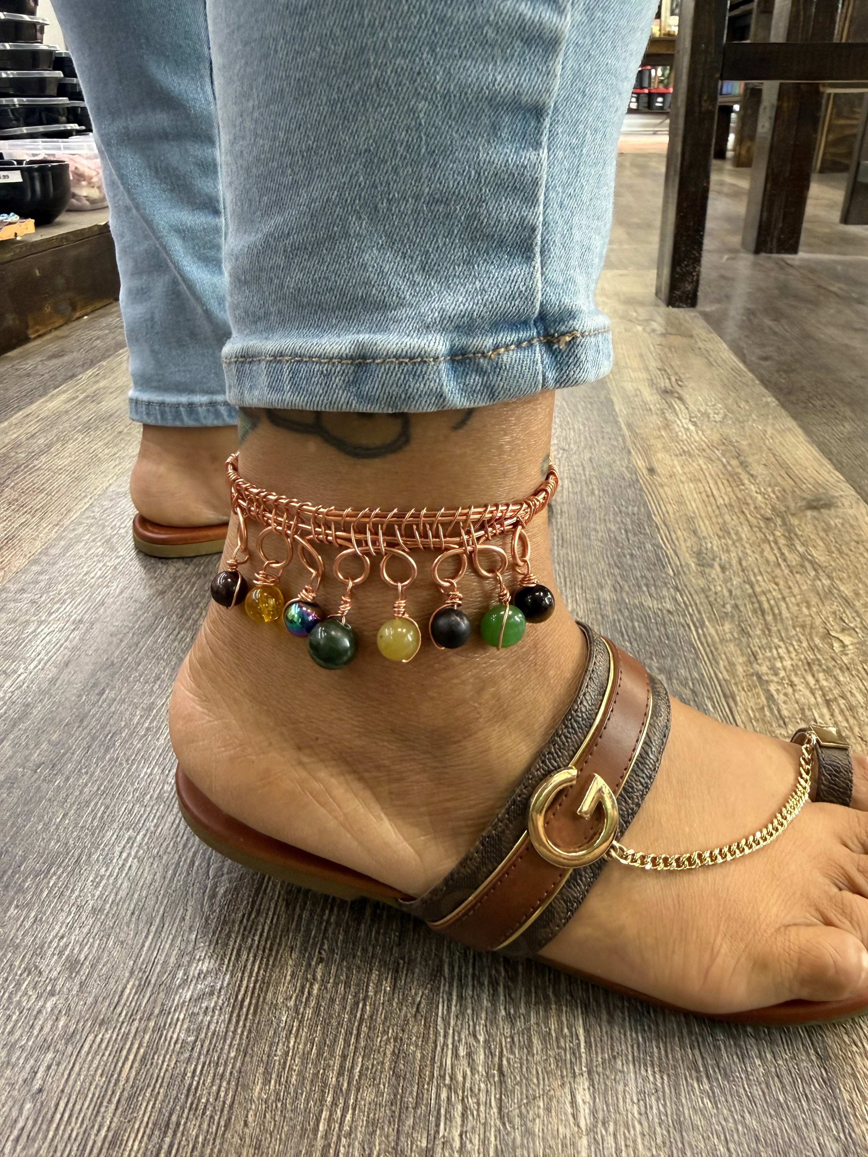 Gemstone Beaded Copper Anklet