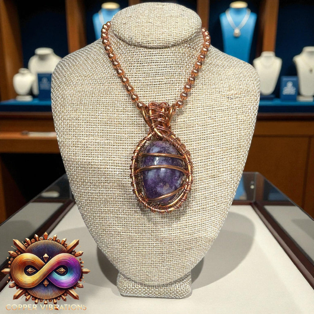 Lepidolite Creativity Weave 24” Copper Necklace
