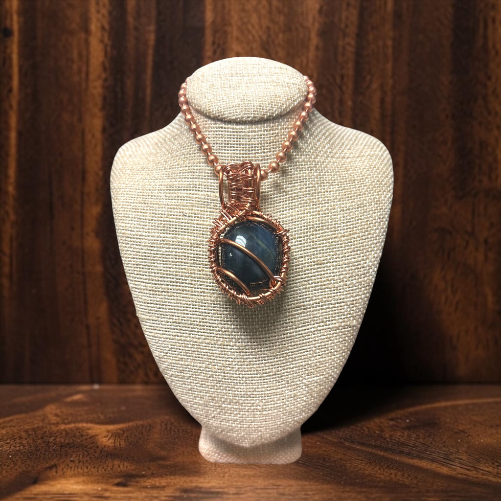 Blue Tigers Eye Creativity Weave 24” Copper Necklace