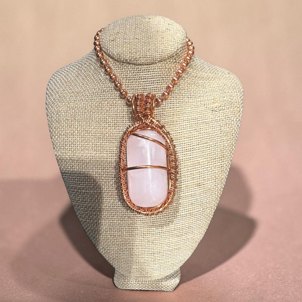 Pink Mangano Calcite Capsule Creativity Weave 24” Copper Necklace
