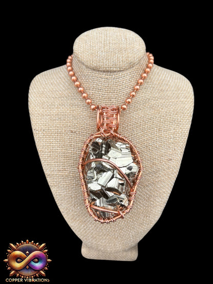 Large Chunky Pyrite 24” Copper Necklace