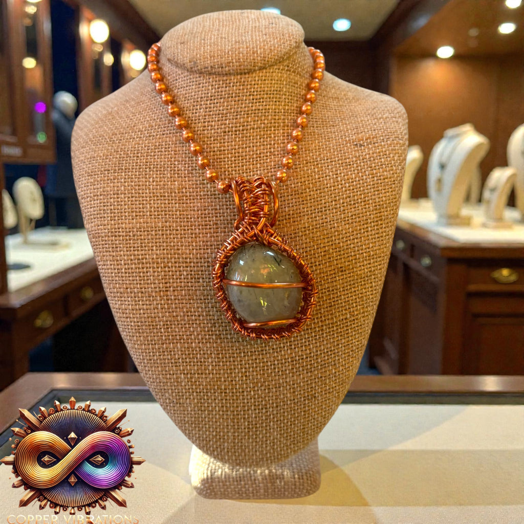 Tumbled Prehnite Creativity Weave 24” Copper Necklace